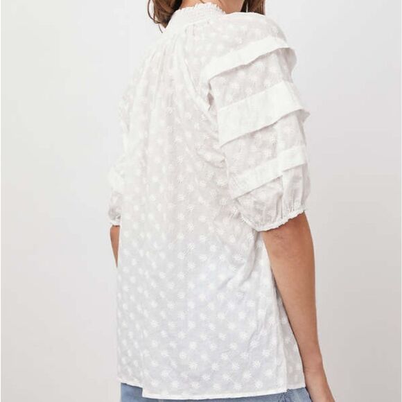 Rails Paris Cotton White Embroidered Daisey Soft Pleated Puff Short Slee… - Picture 3 of 12